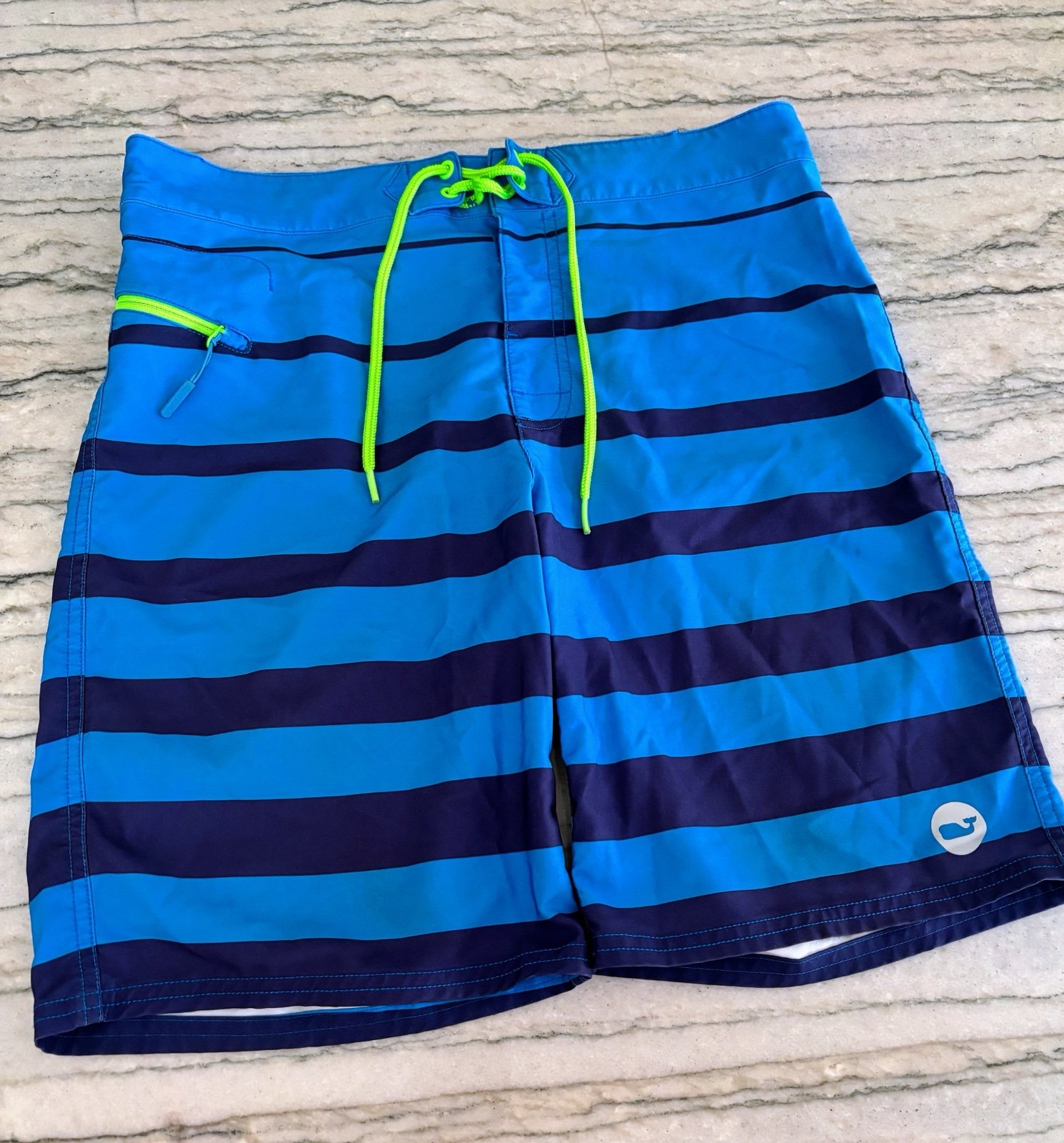 Vineyard Vines Men's Breakwater Stripe Board Shorts Azure Blue Size 30