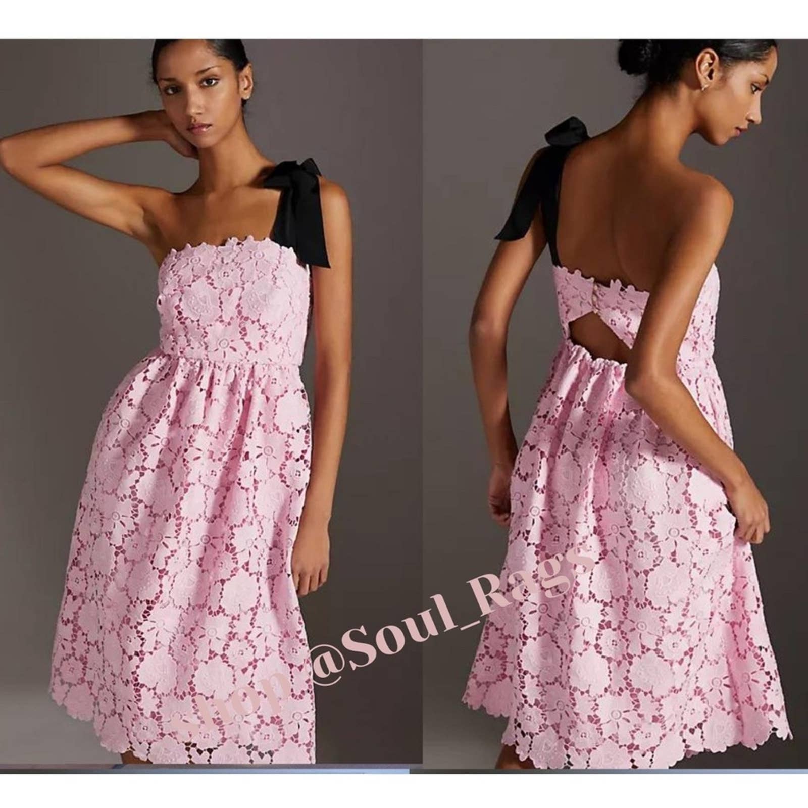NWT Anthropologie Maeve Lace Mini Dress Graduation Bridal Bow Eyelet Pink 4