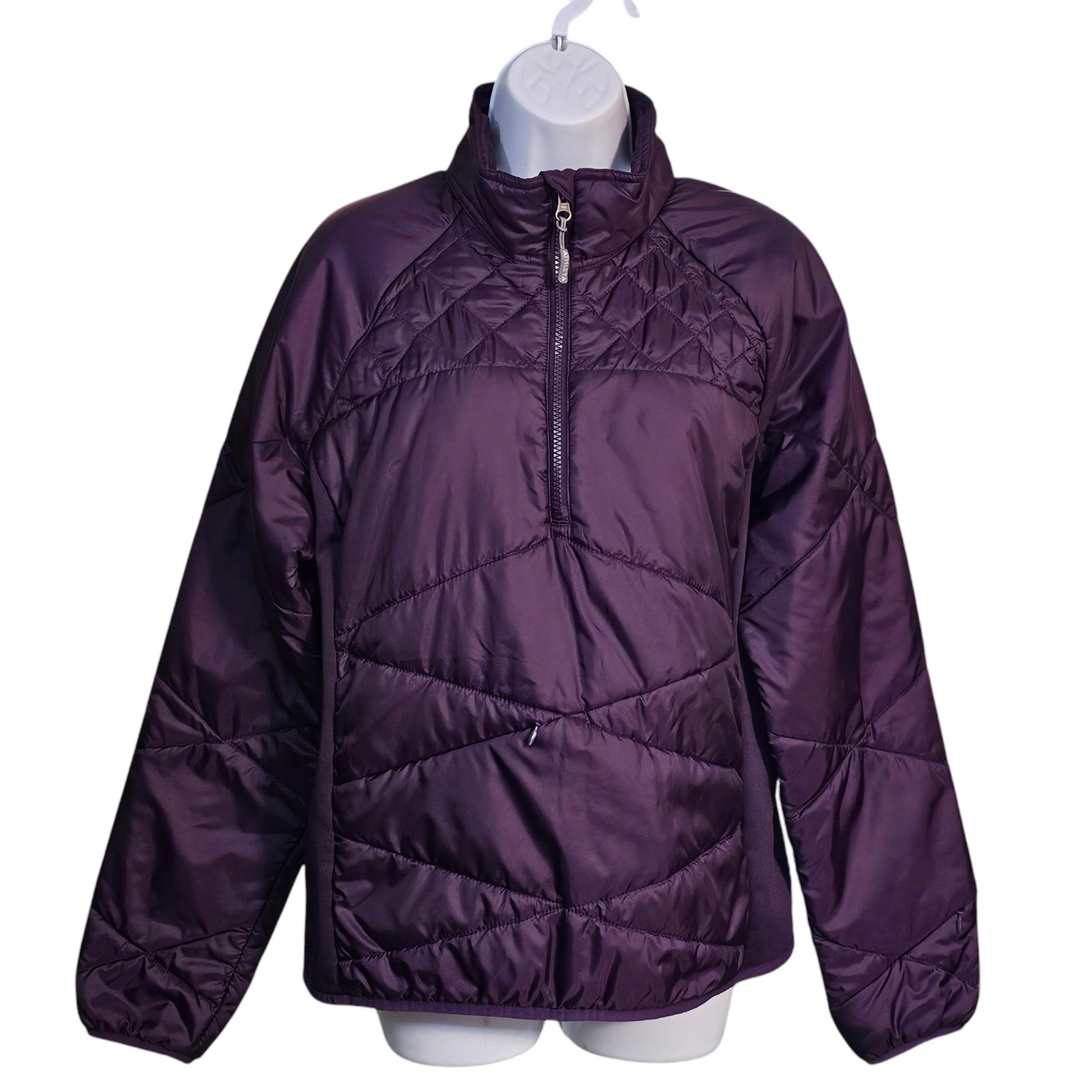 Athleta Women’s Puffer Jacket Purple Quarter zip Quilted Patterns Sz L Large