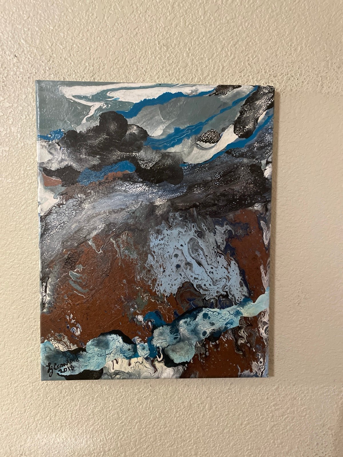 Blue Review Abstract 11x14 Fluid Art Canvas