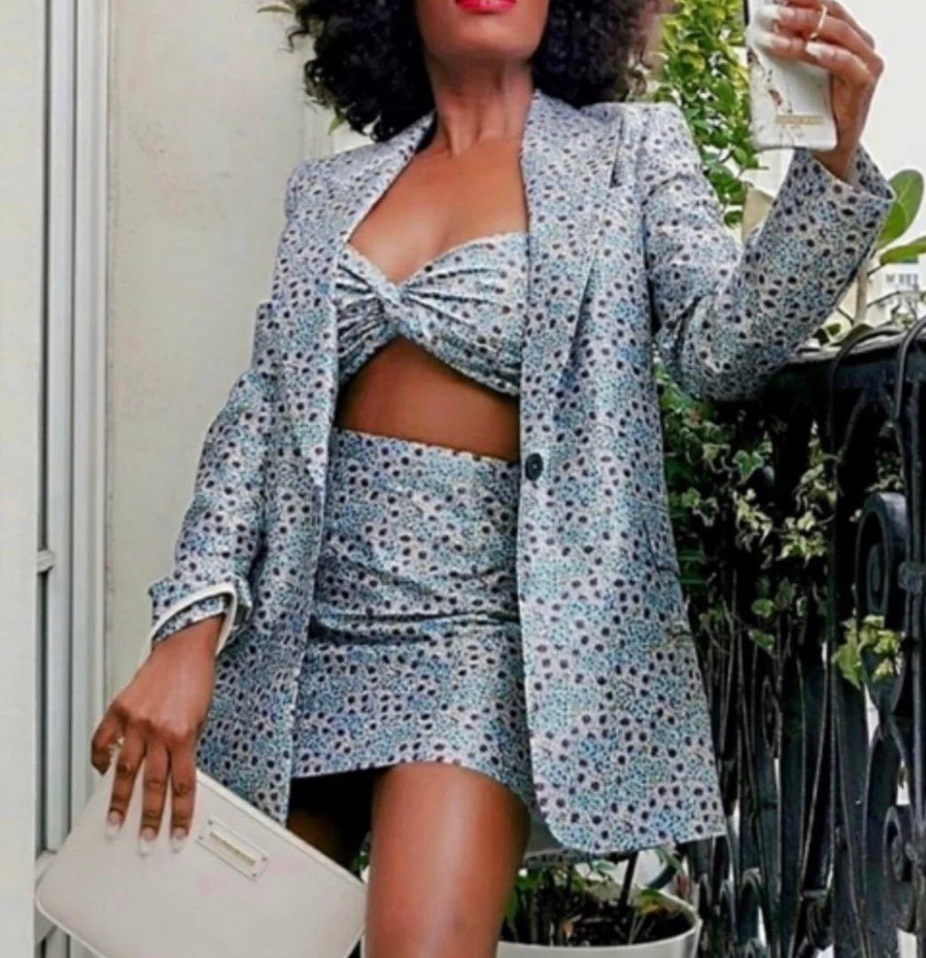 Zara floral jacket and skirt