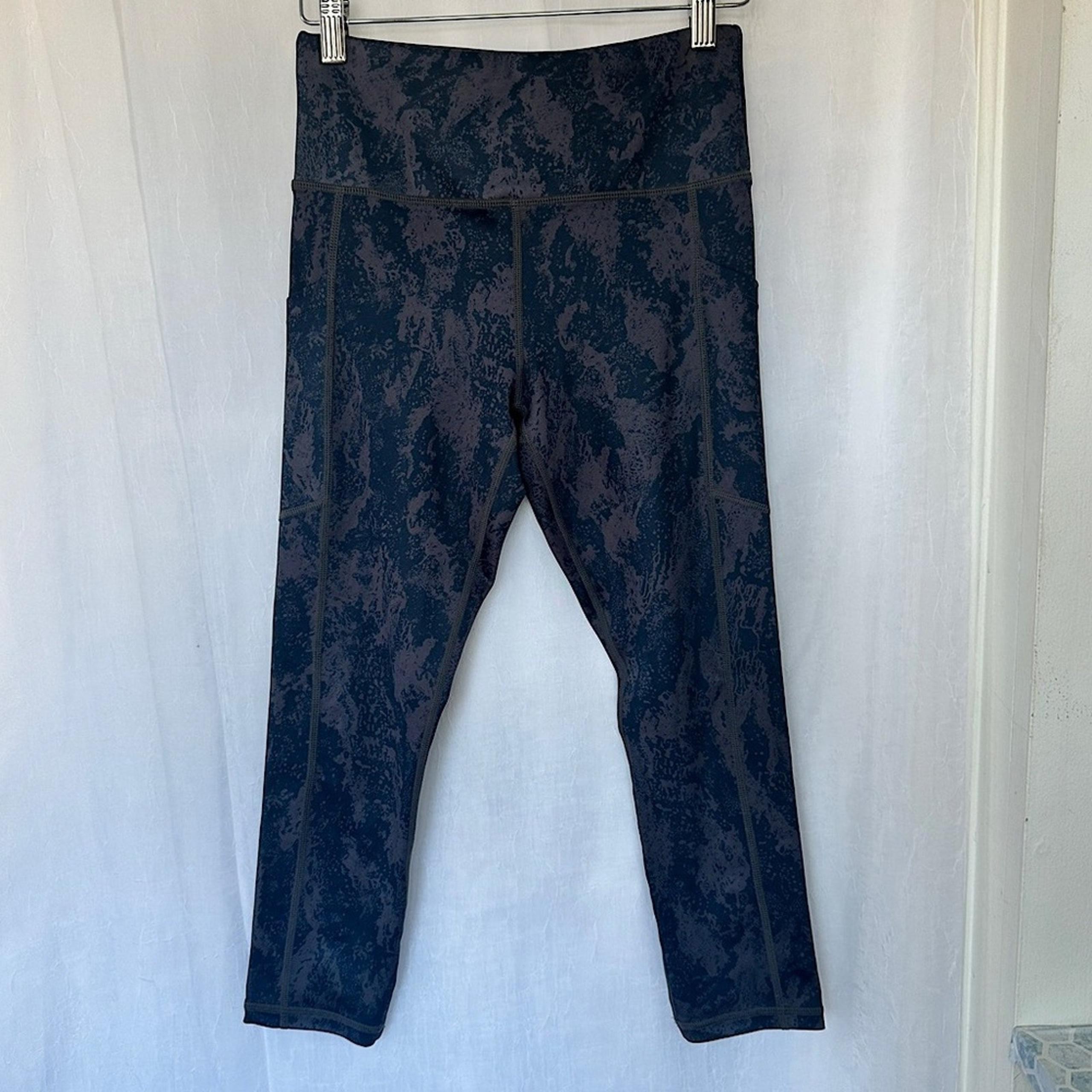 Zyia Active Pocket Athletic Leggings Black & Gray Tie Dye Print | Sz 4
