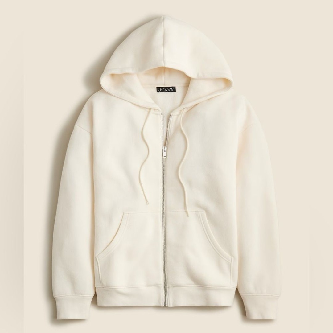 J. Crew Heritage fleece zip-up hoodie with pockets ivory Size S