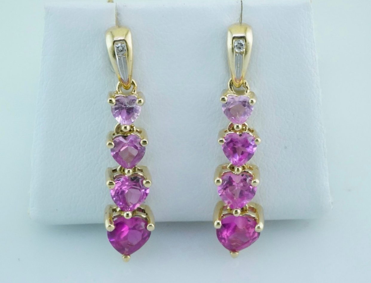 10k yellow gold natural diamond & labgrown pink sapphire hombre journey earrings