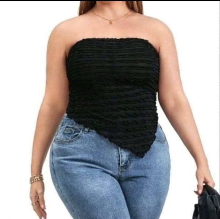 Plus, Size Elegant black Color Jacquard Strapless Top 4x