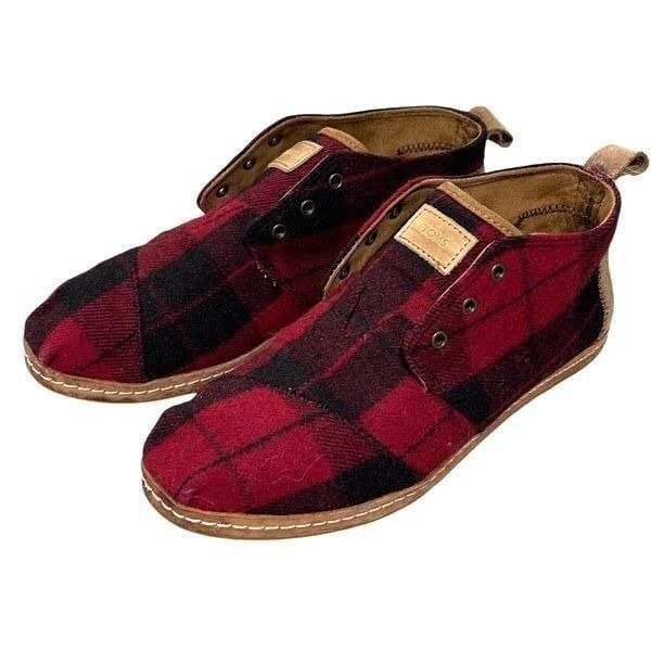 Toms Womens Plaid Felt On Leather Flannel Mid Top Bota Boots Red Black Size 8