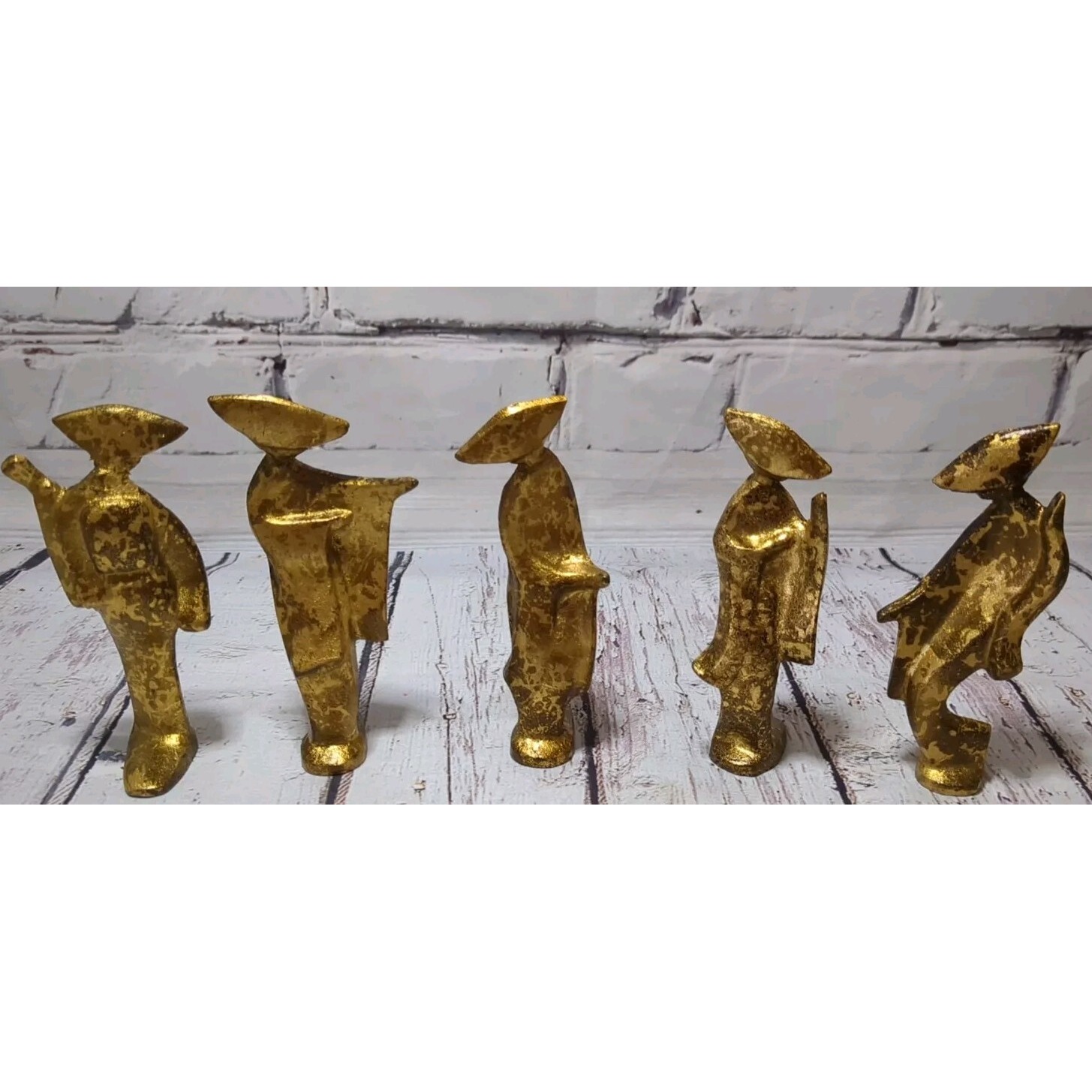 Set of 5 Dancing Geisha Girl Iron Sculpture Statue Figurines MCM Vintage