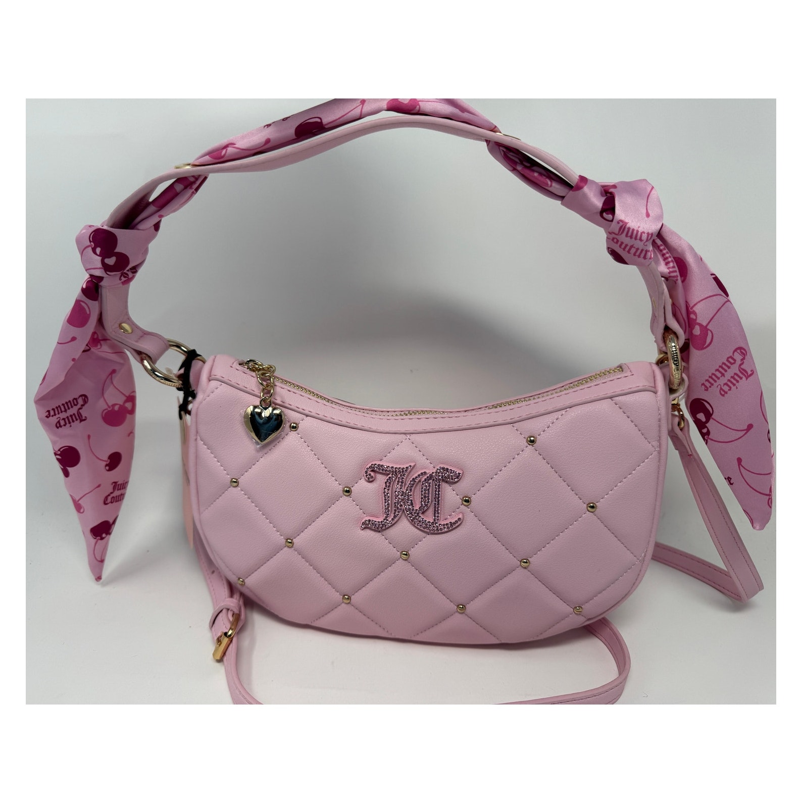 Juicy Couture Holding The Line COHO Cherry Shoulder Purse Light Pink Scarf NEW