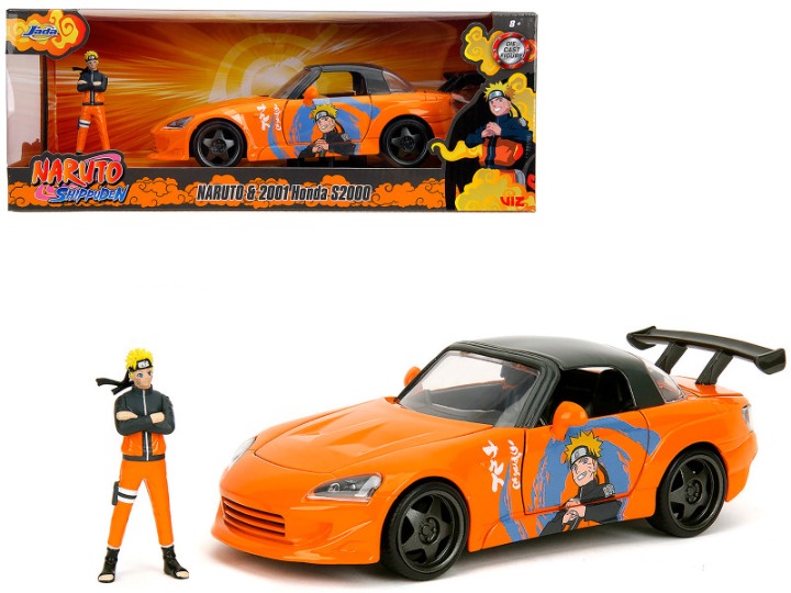 2001 Honda S2000 Orange with Gray Top and Graphics and Naruto Diecast Figure