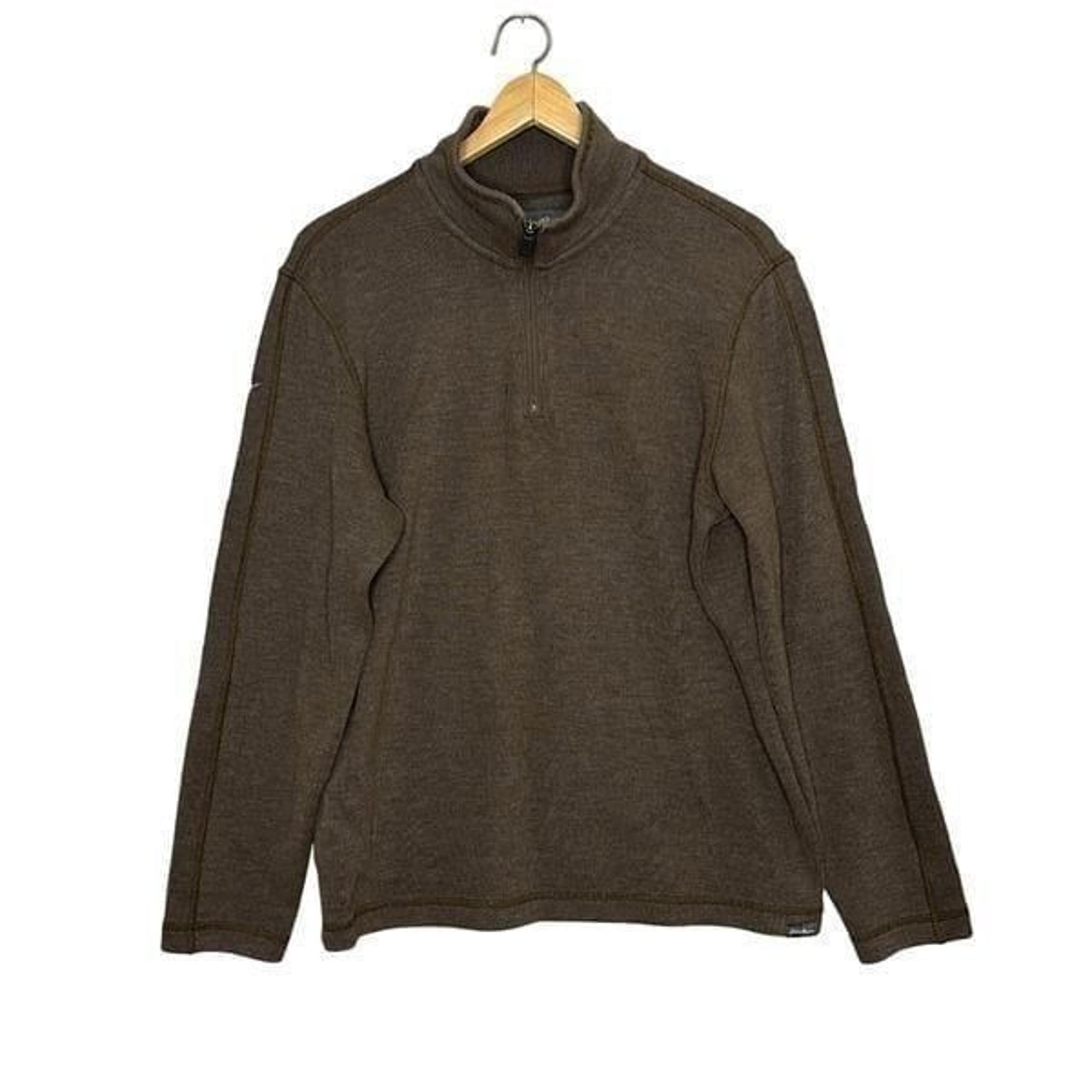 Eddie Bauer Mens Brown Long Sleeve 1/4 Zip Soft Cotton Sweatshirt Size Medium