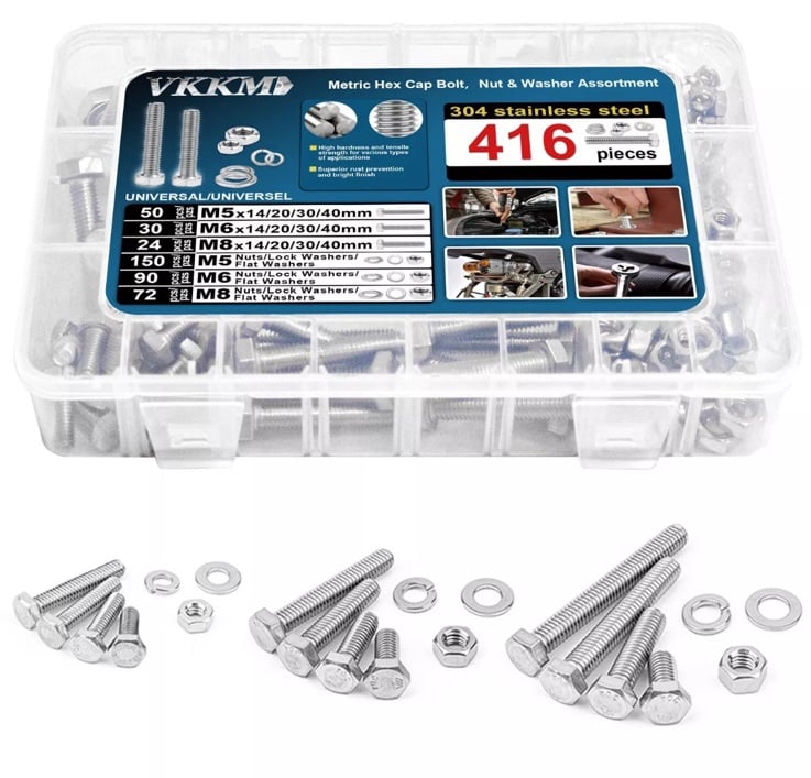VKKM 416 pcs Stainless Steel Hex Cap Bolt and Nut Washer Assortment Kit M5/M6/M8