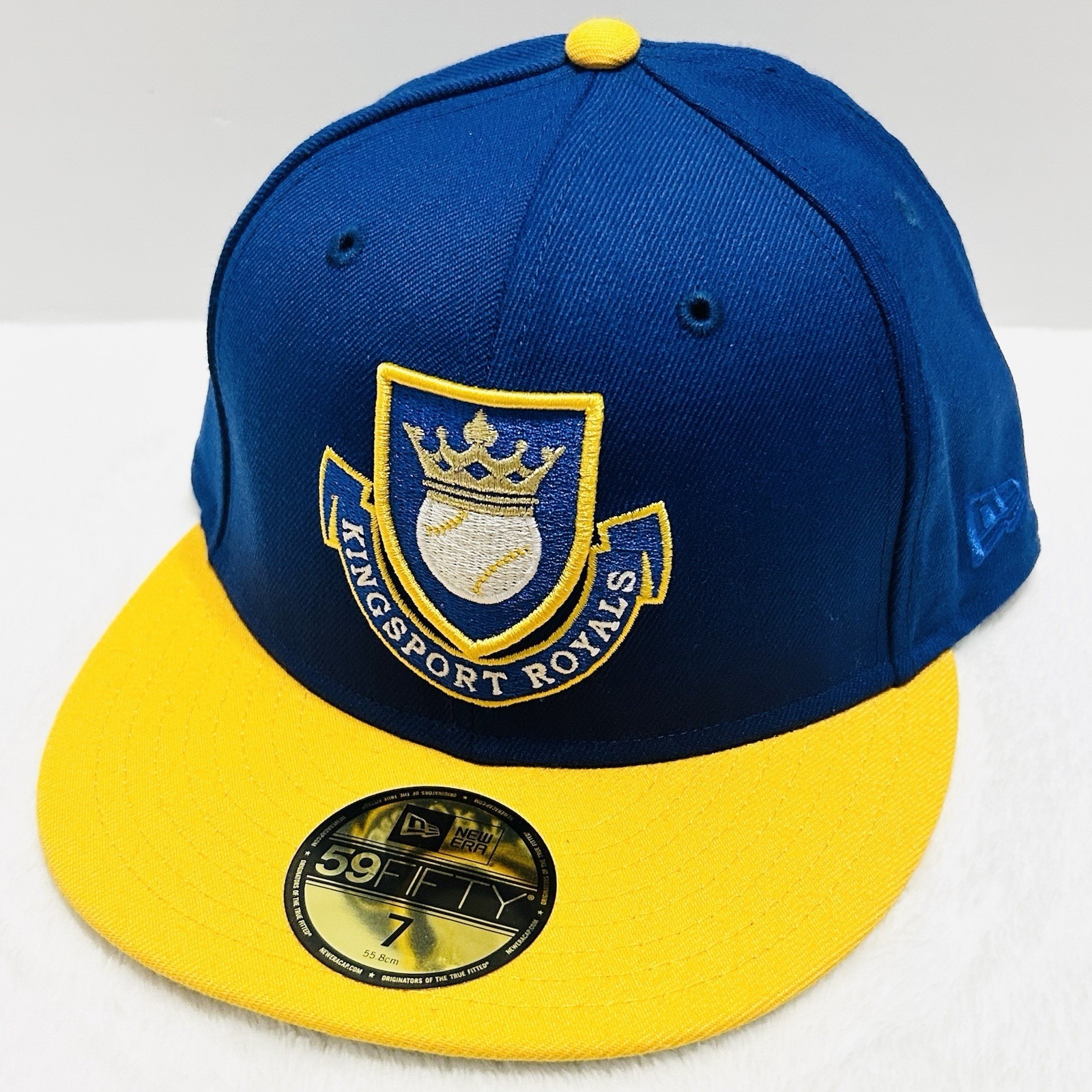 New Era Kingsport Royals Team Logo MiLB 59FIFTY Fitted Hat Sz 7 Blue Baseball