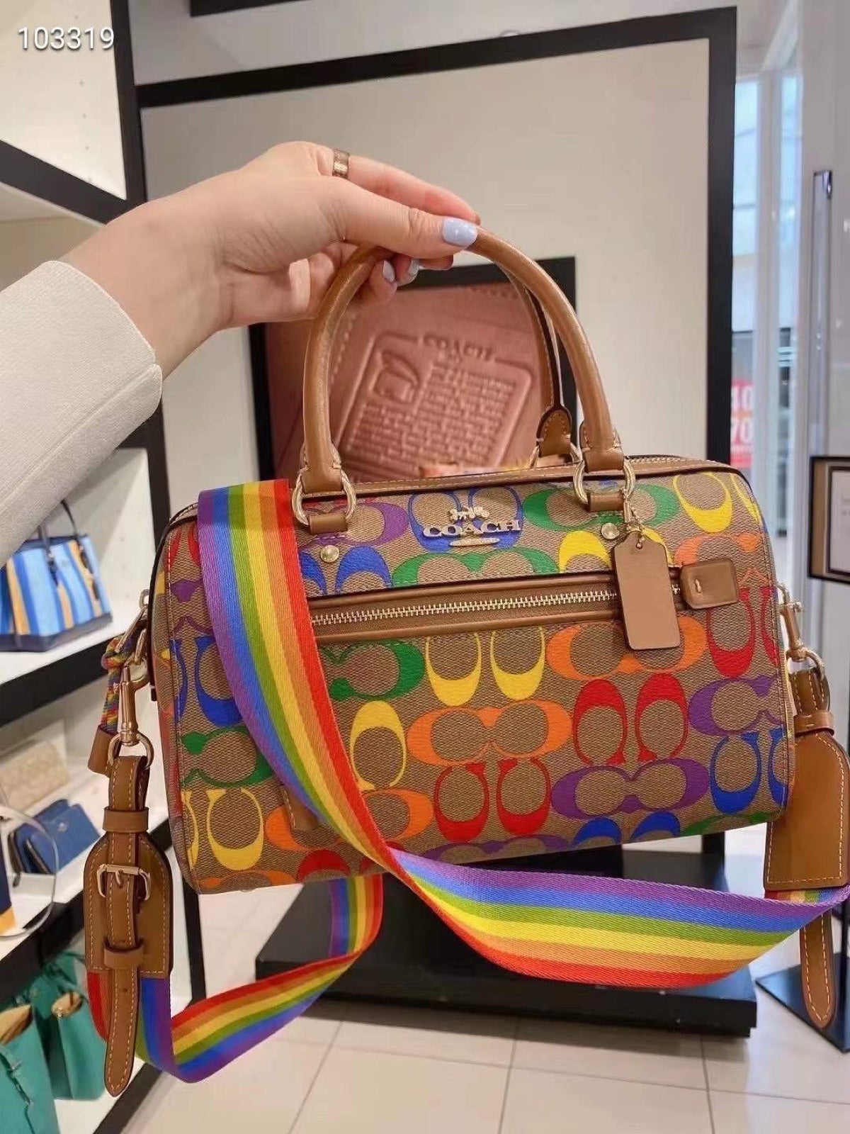 Coach pirde satchel with rainbow print