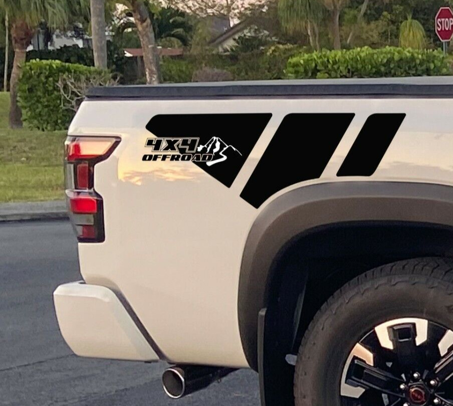 Bedside decals for Nissan Frontier 2022-25 - 4x4 Offroad Matte Black Vinyl