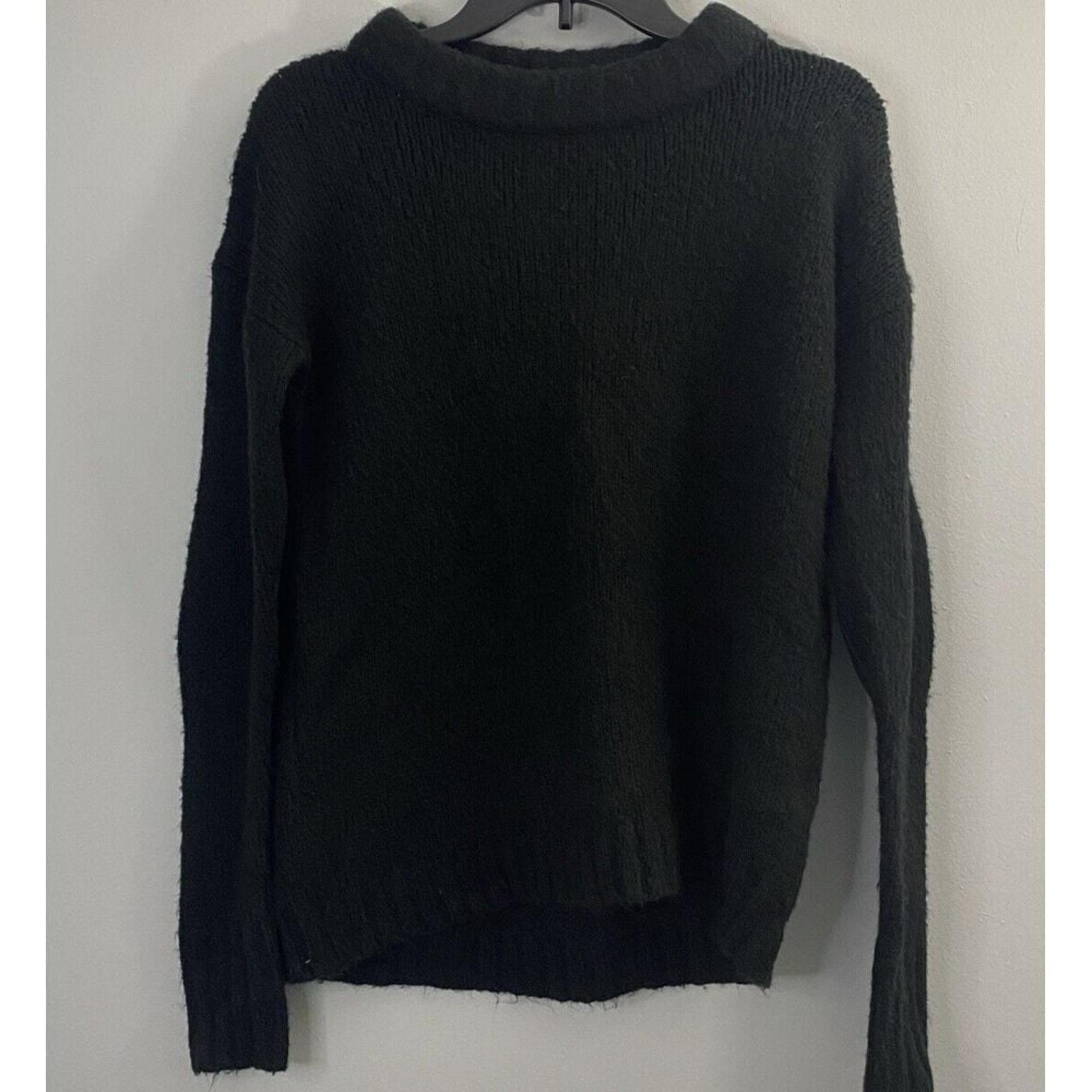John + Jenn Sweater Womens Small S Black Pullover Acrylic Wool Blend Elbow Patch