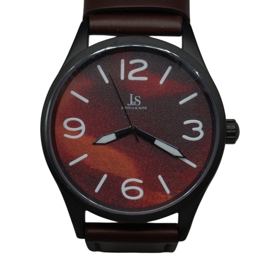 Men's Joshua & Son's JX144BR Burgundy Marble Dial Brown Leather Strap Watch