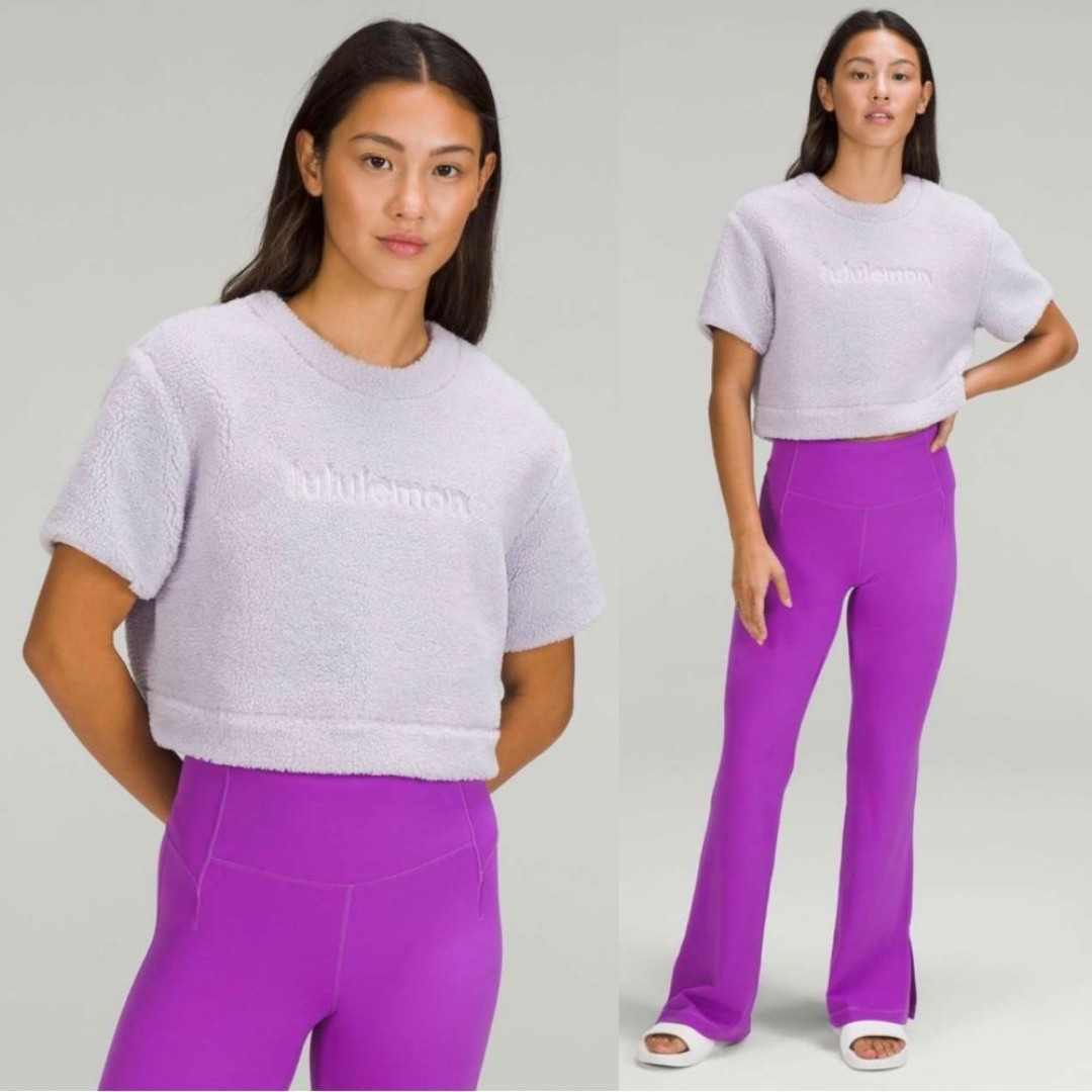 Lululemon Textured Fleece Embroidered Logo Cropped T-Shirt Faint Lavender Size 4