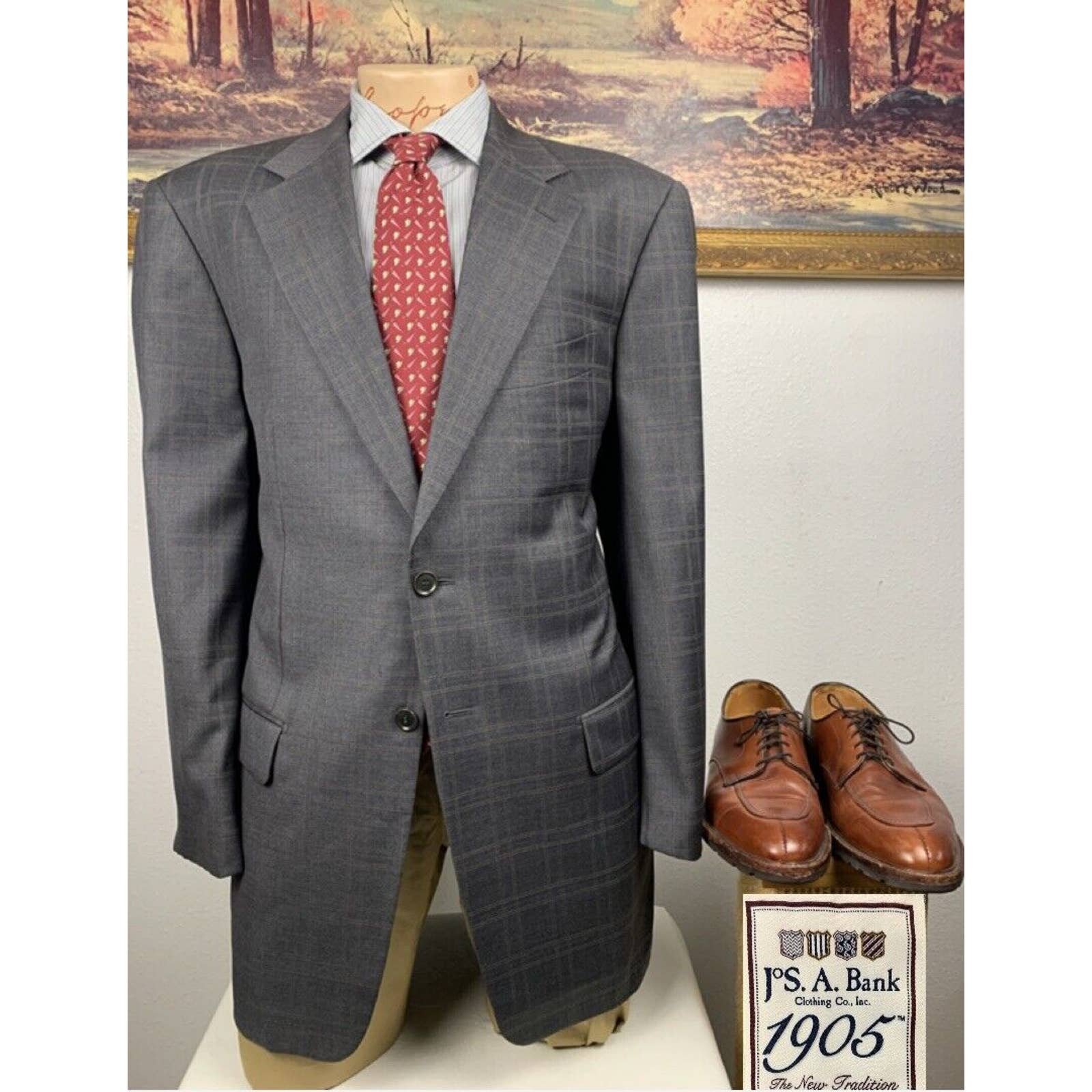 42L Jos A Bank 1905 New Tradition Grey Plaid Sport Coat