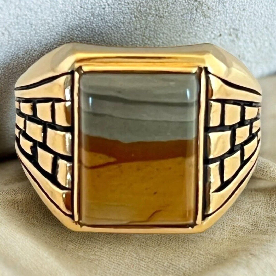 Vintage Clark and Coombs Ring Size 9 Jasper 18K Gold Plate Mid-Century MCM 14A