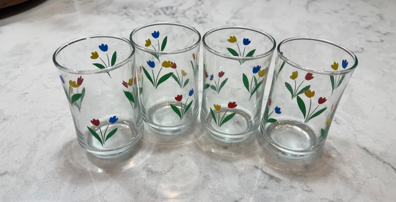 Libbey Jubilee Tulip Juice Glasses 3 3/4 Tall Set Of 4 Vintage