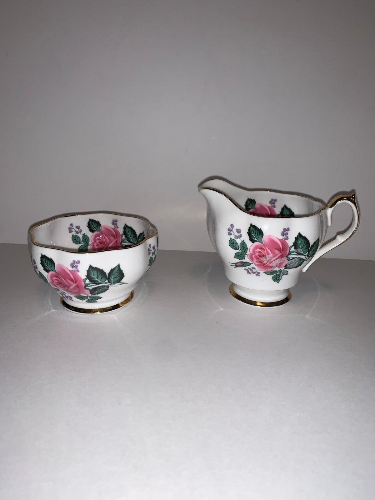 Smal Vintage Queen Anne Bone China Rose Creamer and Sugar Bowl