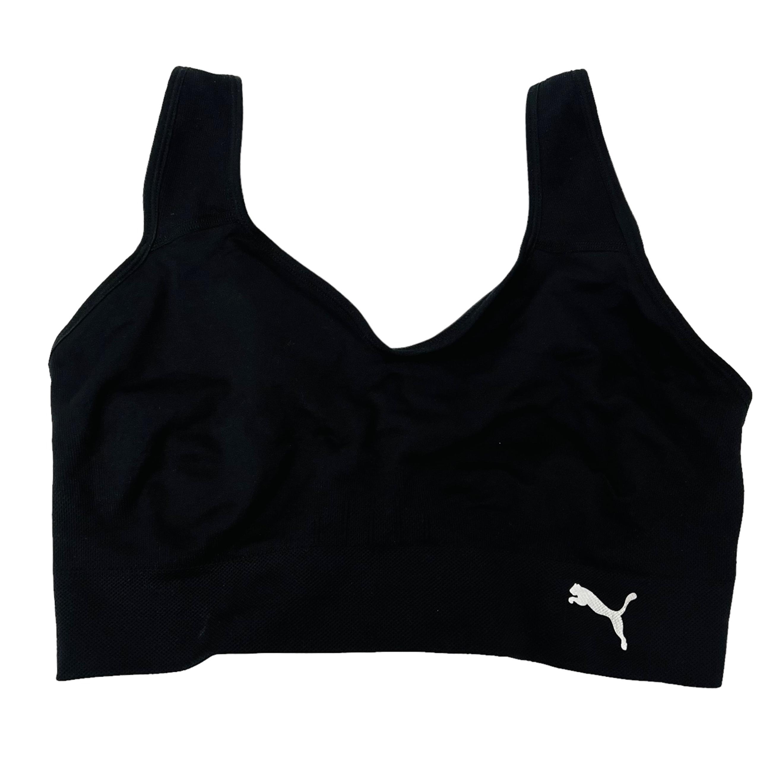 Puma Performance Womens L Sports Bra Seamless Black Logo Adjustable Straps