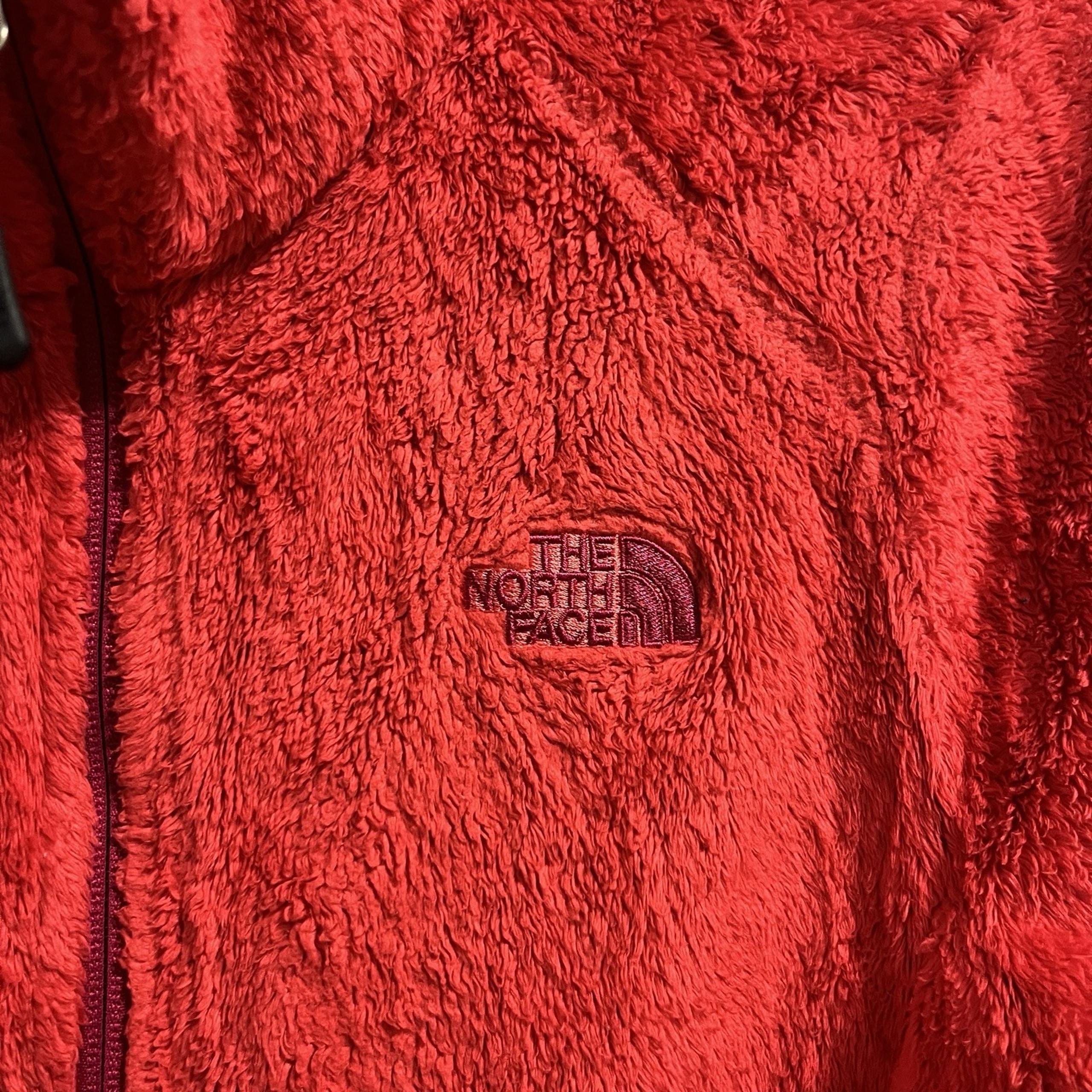 Rare The North Face Jacket Womens M Cherry Red Osito Full Zip Fleece Pink Logo