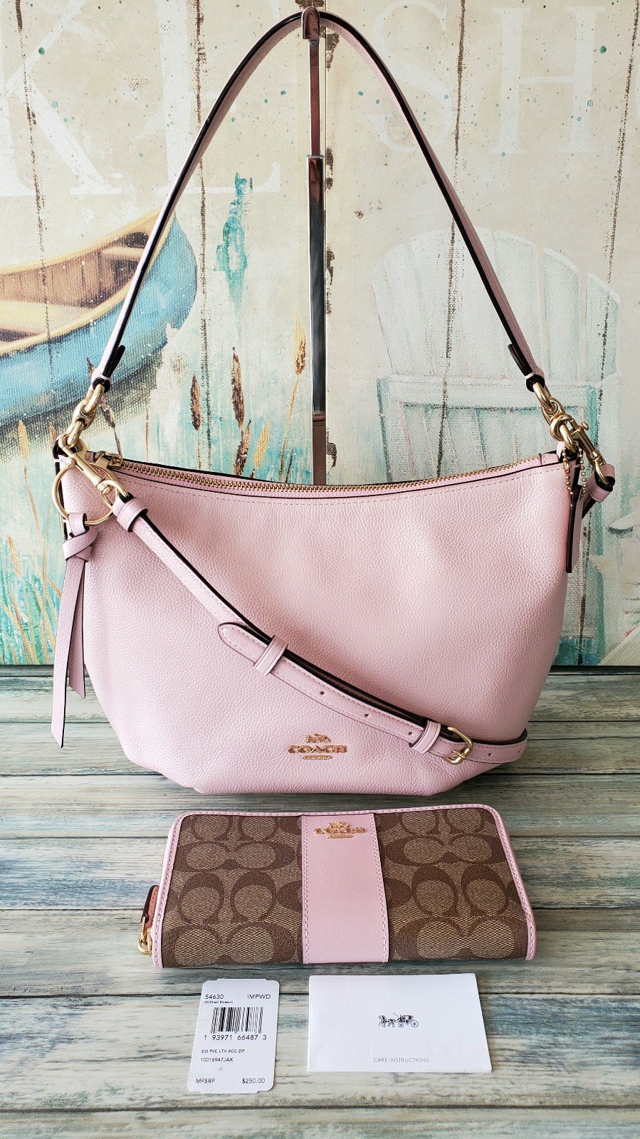 Coach Skylar Hobo Shoulder Bag Purse Pebbled Leather W/Wallet Blossom Pink