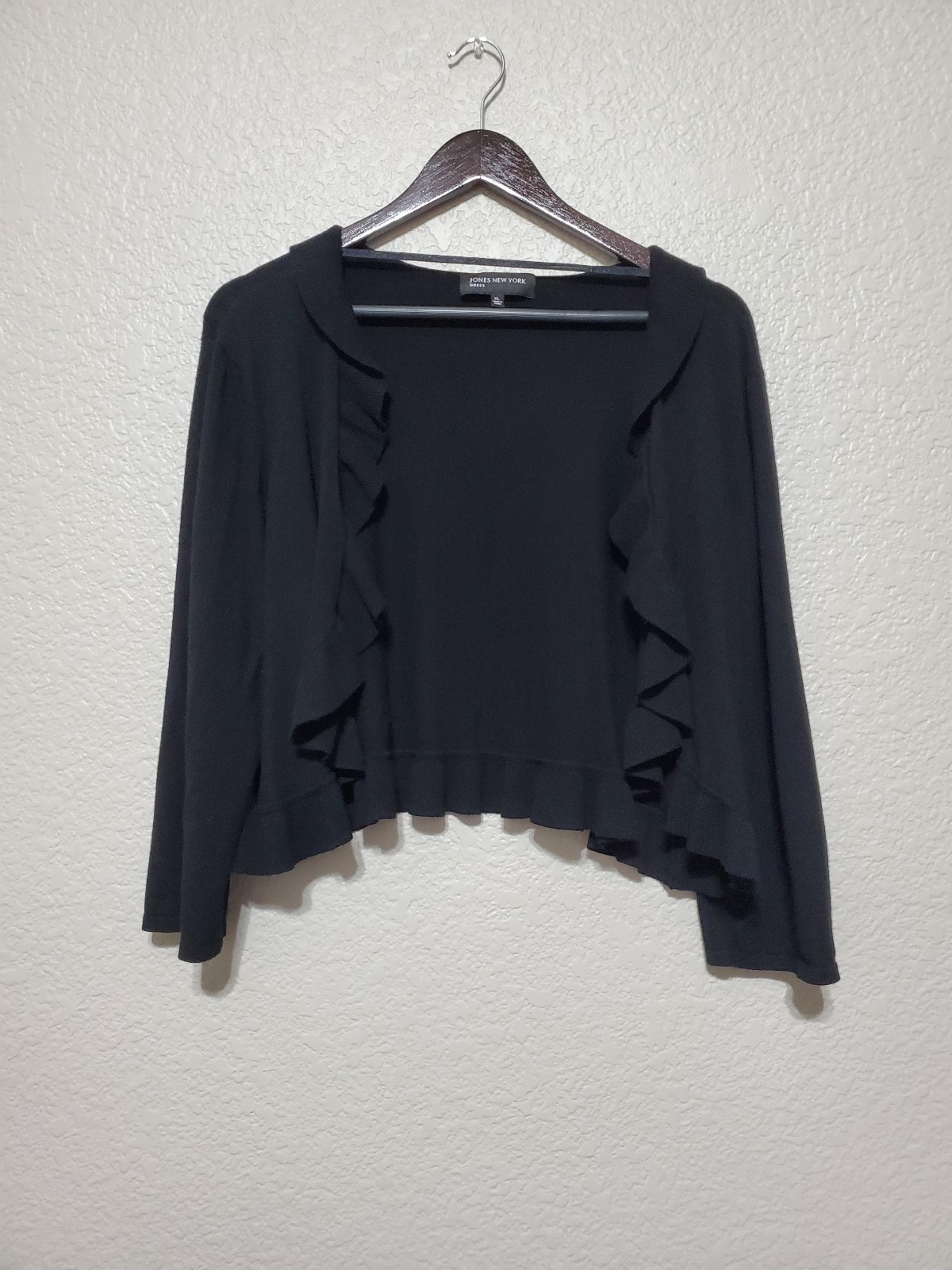 Jones New York Black Ruffle Hem Cropped Open Front Cardigan Women's X-Large
