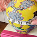 Japanese Ginger Jar Bright Yellow Floral Playing Geishas 7.25”H no Lid Japan