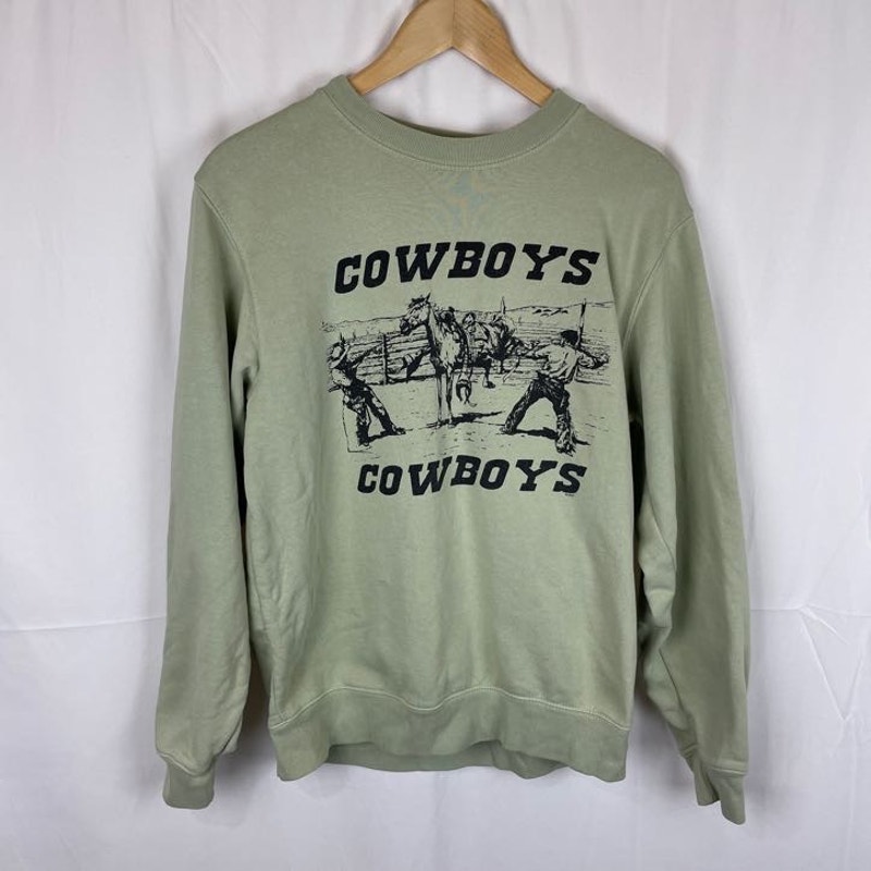 John Galt Brandy Melville Cowboys Mint Green Crew Neck Sweatshirt Measure Size M