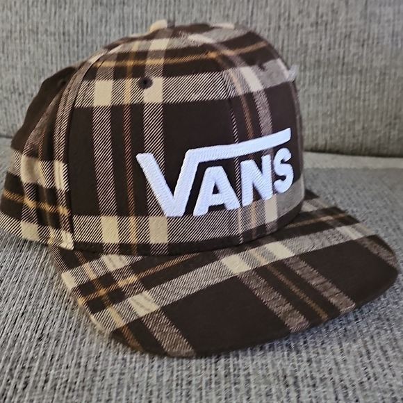 Vans Drop V II Plaid Snapback Hat Brown Plaid Brushed Flannel NWT