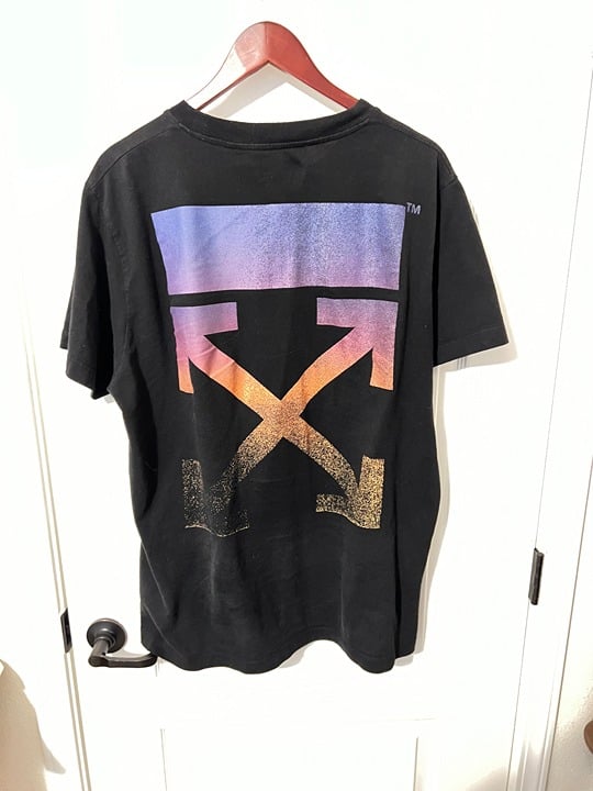 895 Authentic OFF-WHITE Made in PORTUGAL Men's Round Neck Black T-Shirt Sz.XL