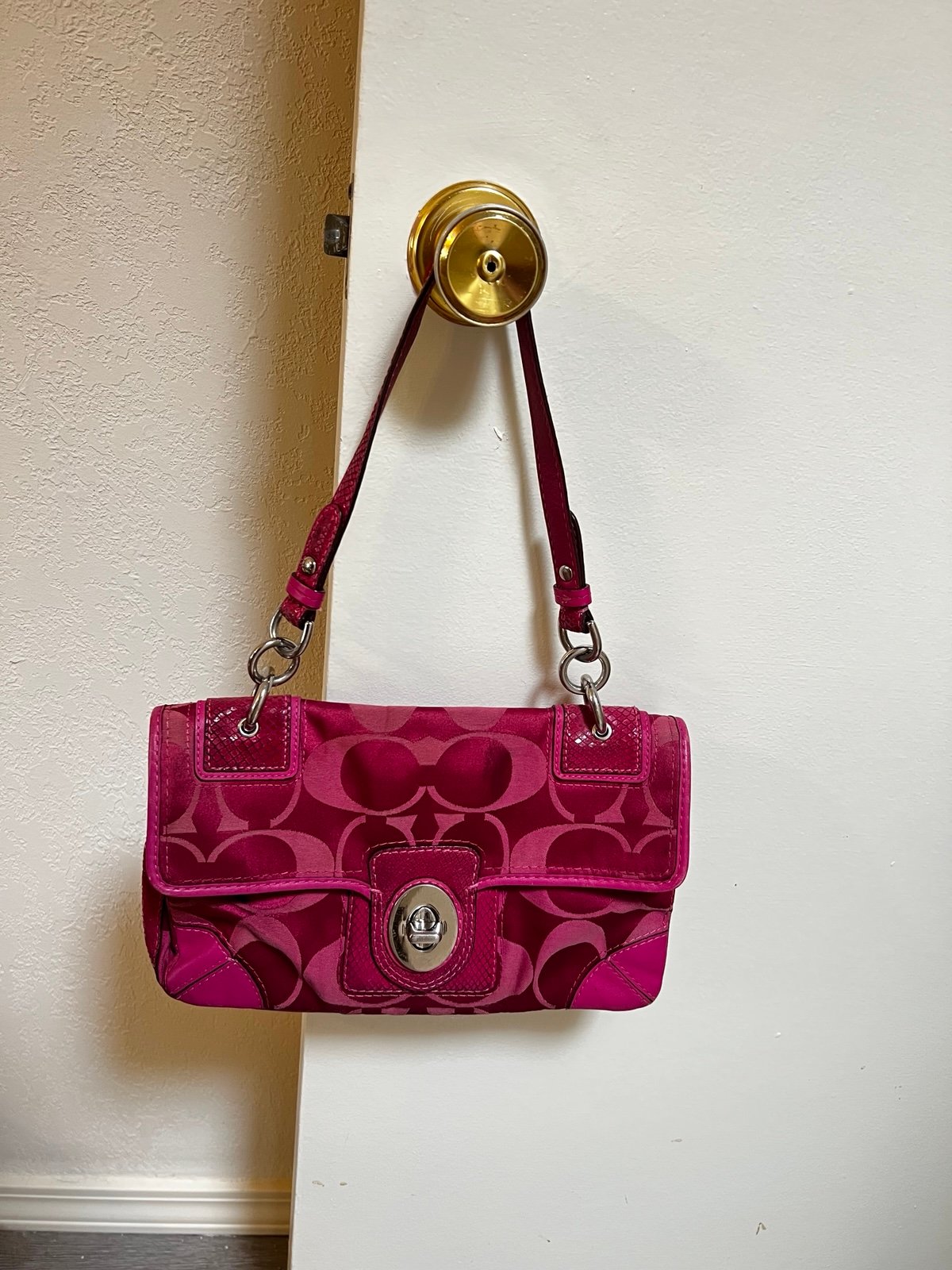 Vintage Y2K Coach Signature Peyton Sateen Flap Bag Purse Handbag in Pink 14504