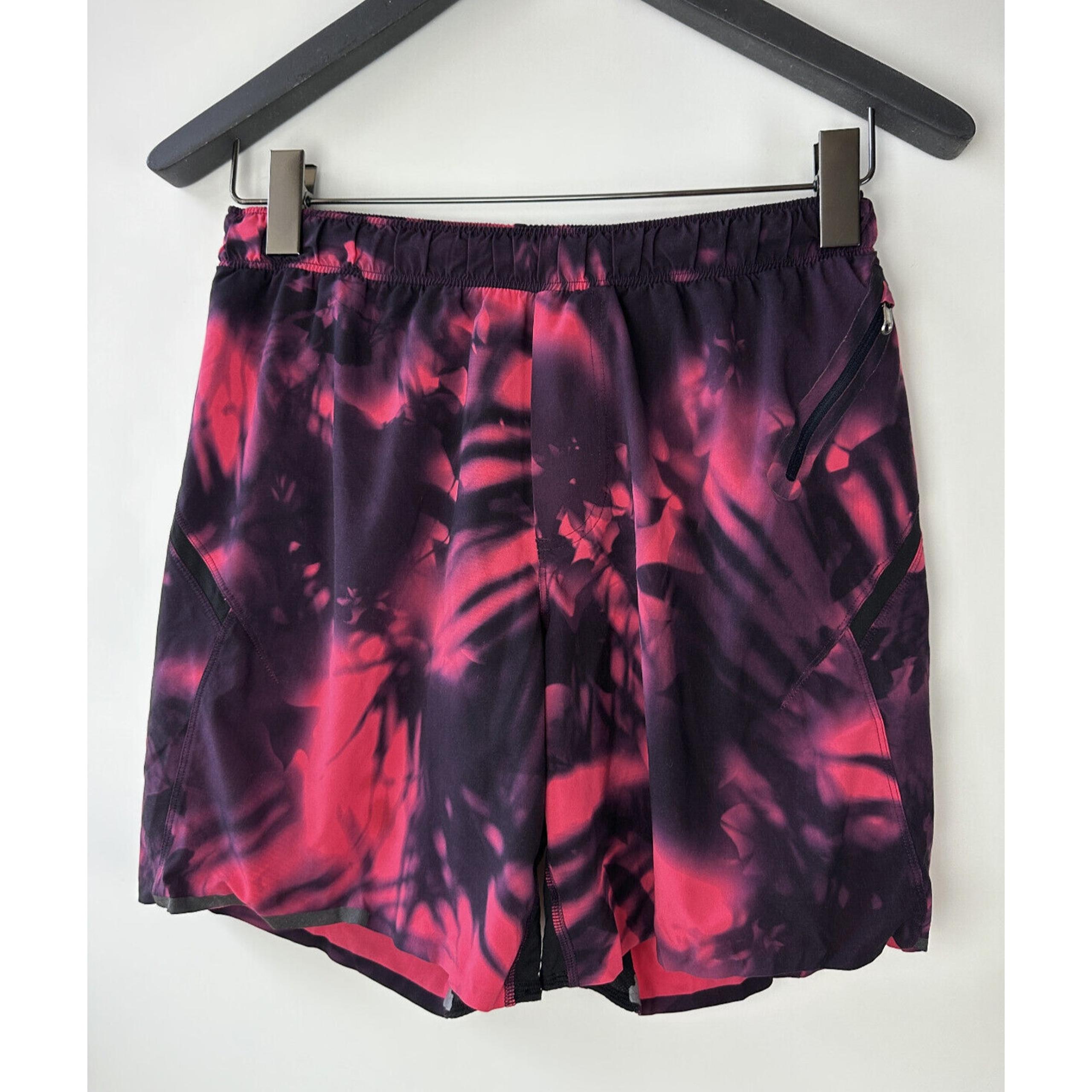 Lululemon Men's Lined Shorts Tie Dye Pink Black Zipper Pocket 7" Inseam Medium