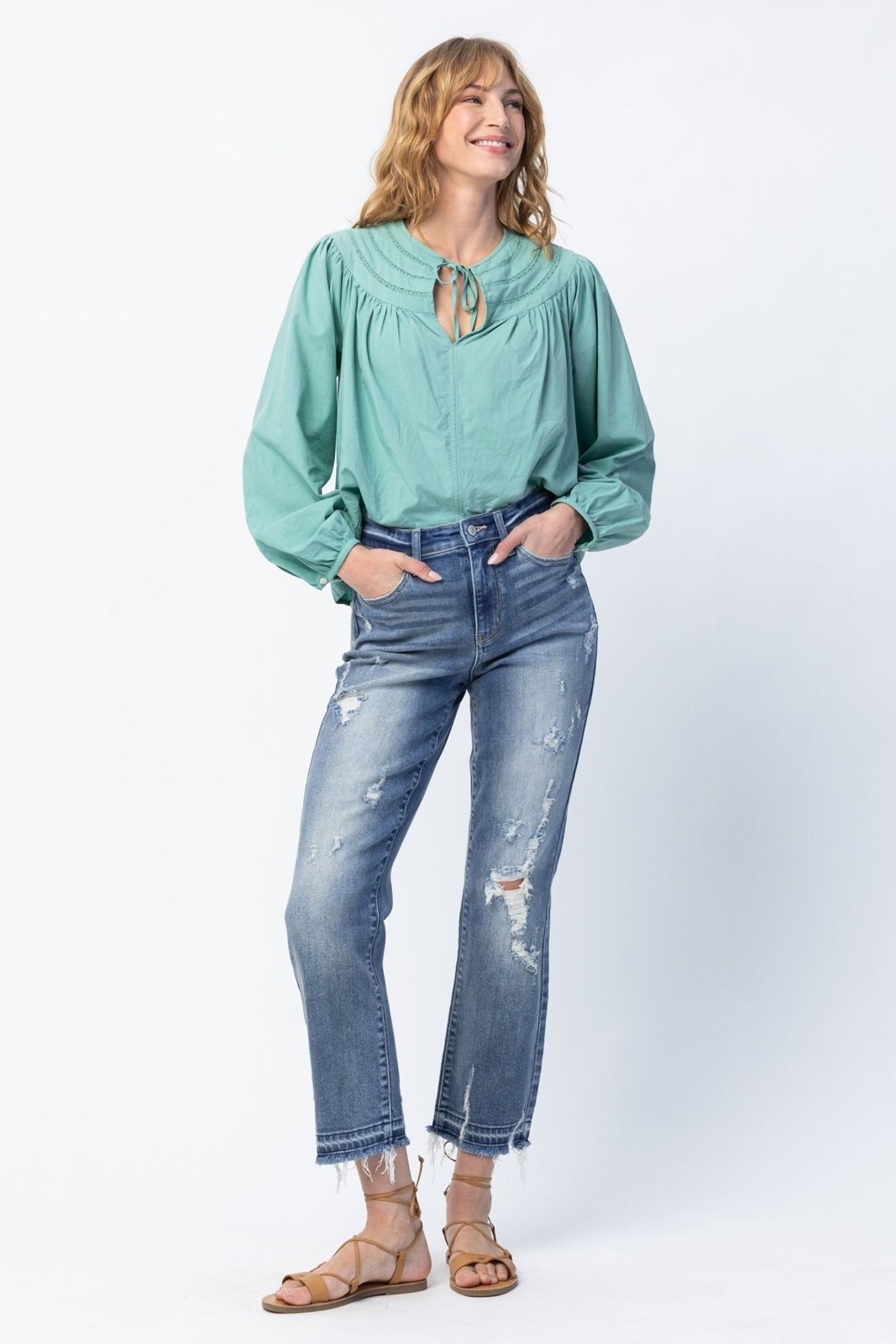 NWOT Judy Blue High Waist Straight Fit Distressed Released Hem Jeans Size 30