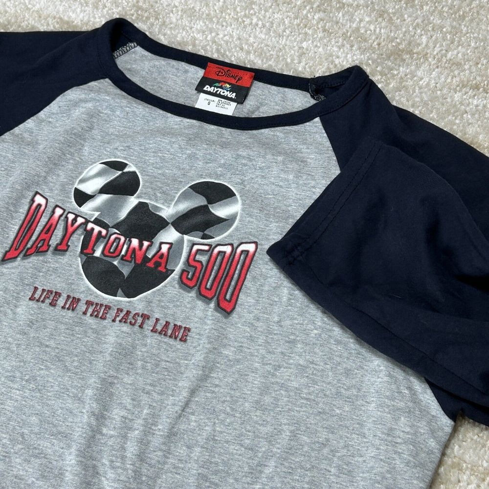 Disney Men's Daytona 500 Raglan T-Shirt Gray Black Large Cotton Spandex Racing T