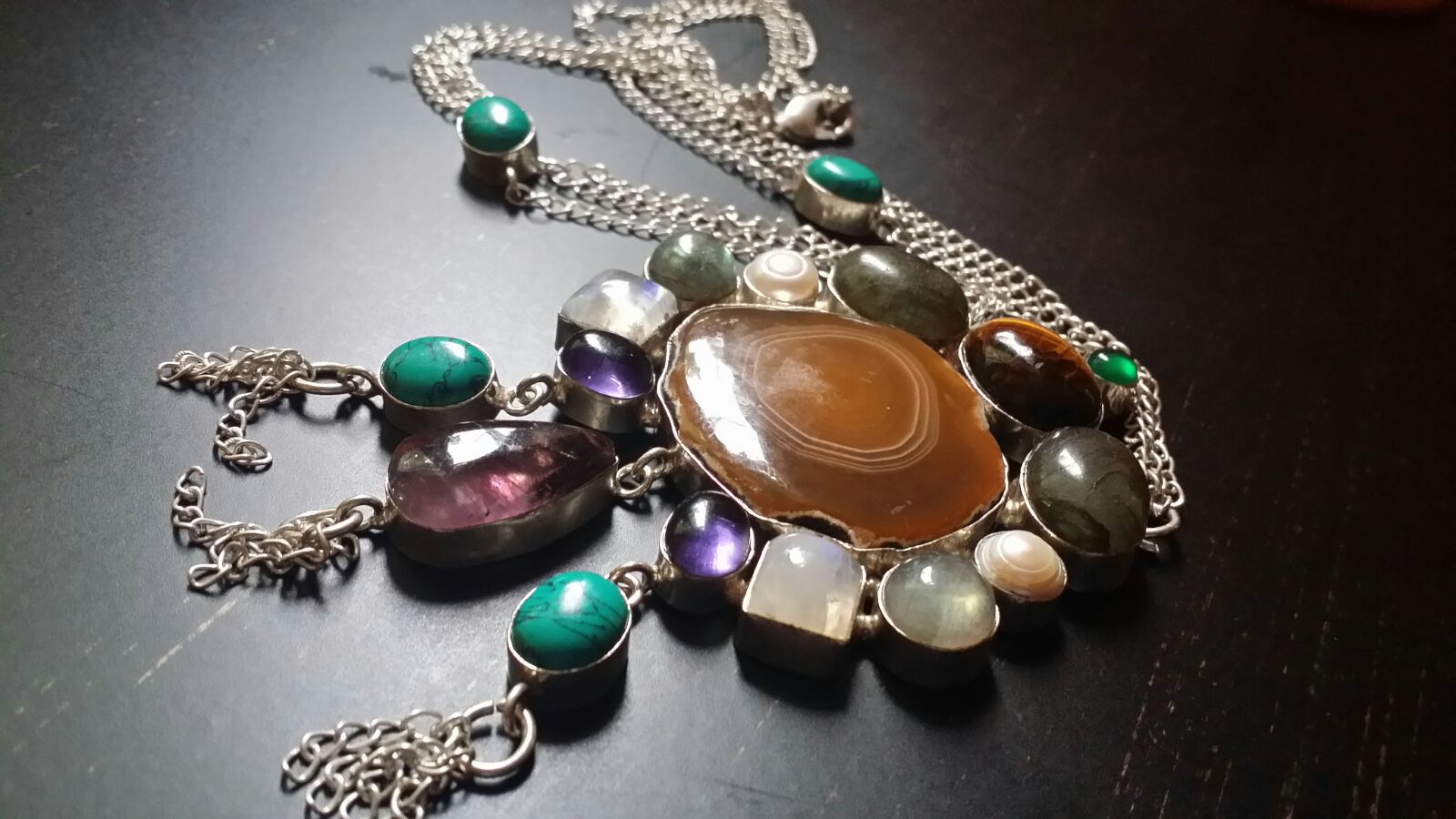 Druzy Labradorite Moonstone necklace 925