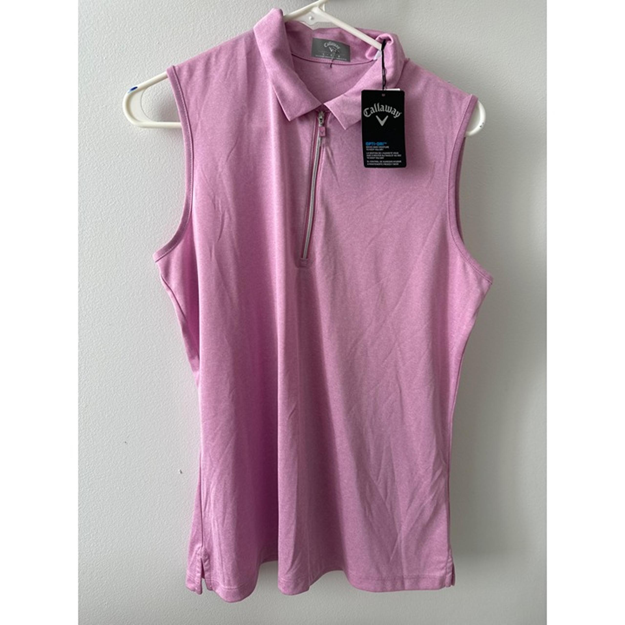 Callaway Womens Sleeveless Polo Shirt Sunset Pink Large Opti-Dri Moisture-Wickin