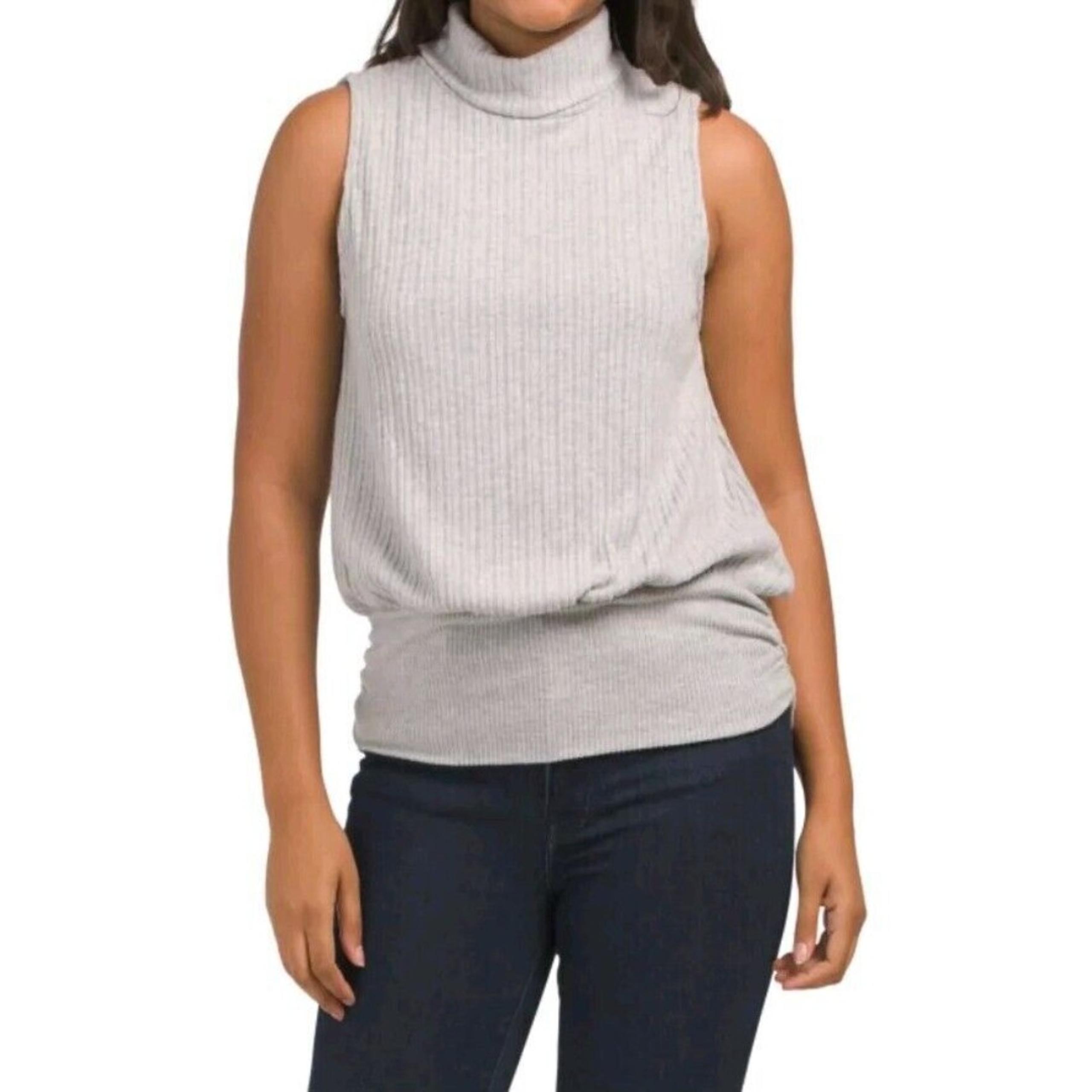 Democracy Sleeveless Turtleneck Banded Hem Knit Top Grey Size XS