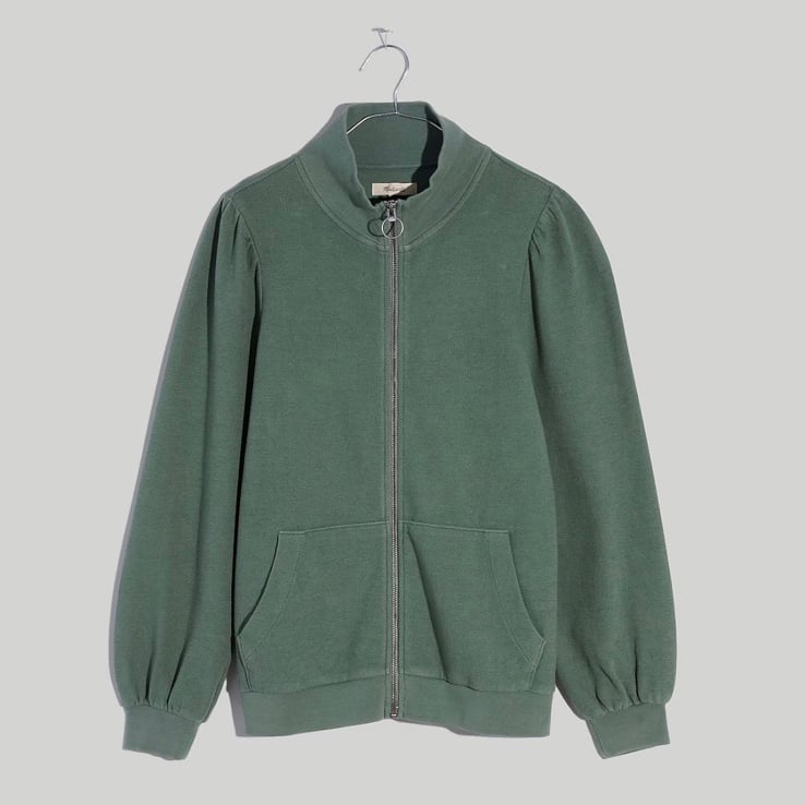 Madewell Simply Sage Green Garment-Dyed Terry Zip-Up Lightweight Sweatshirt