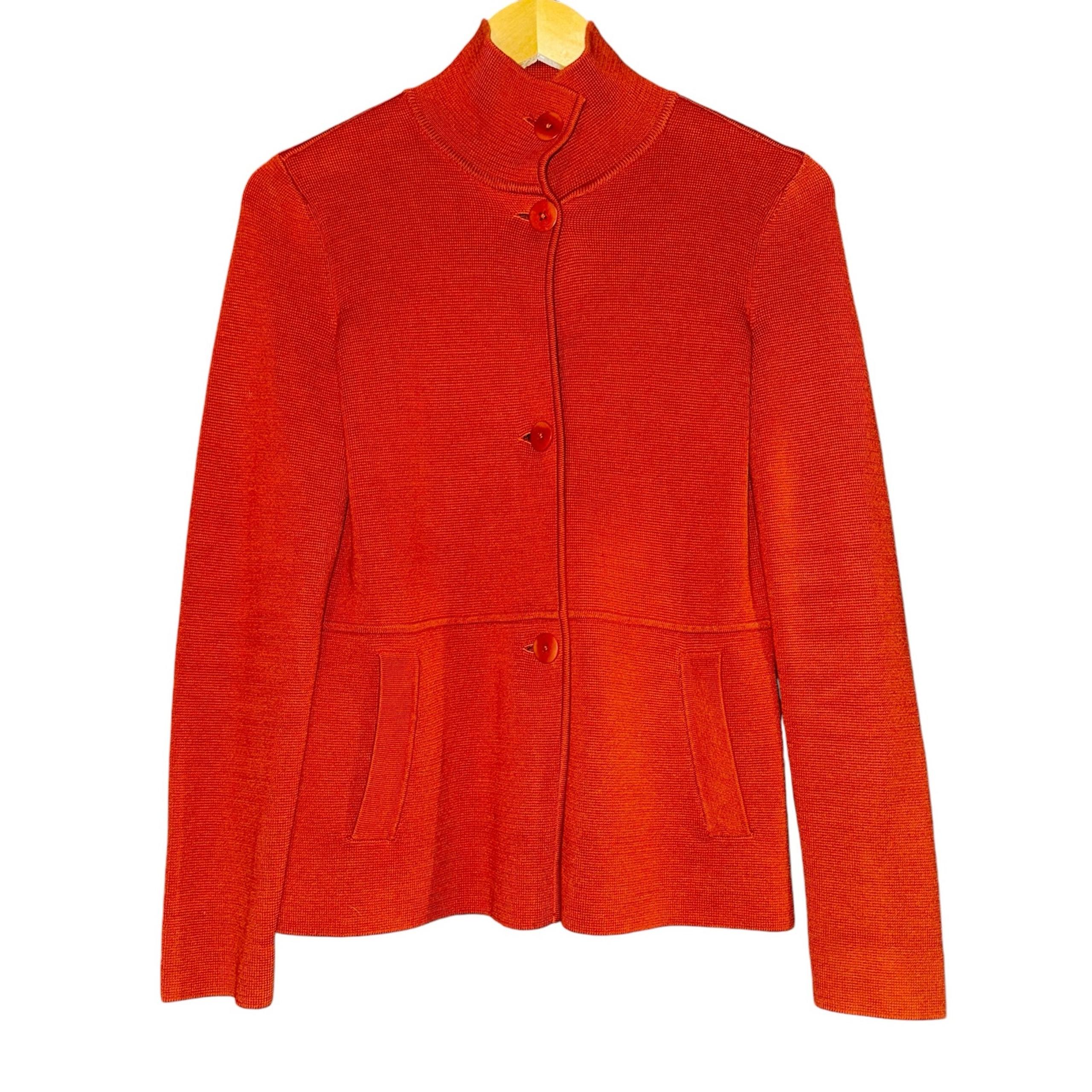 Talbots Women's Burnt Orange Jacket Size XS Heavy Knit Button Up Pockets Fall