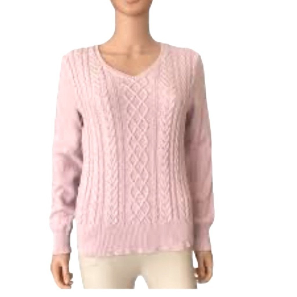 Chaps Classics Pink Metallic Cable V Neck Pullover Long Sleeve Sweater XL