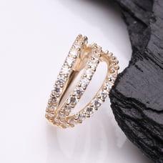 14 Karat Gold Triple Hoop Sparkle Rows Seamless Clicker Hoop Ring - 10mm