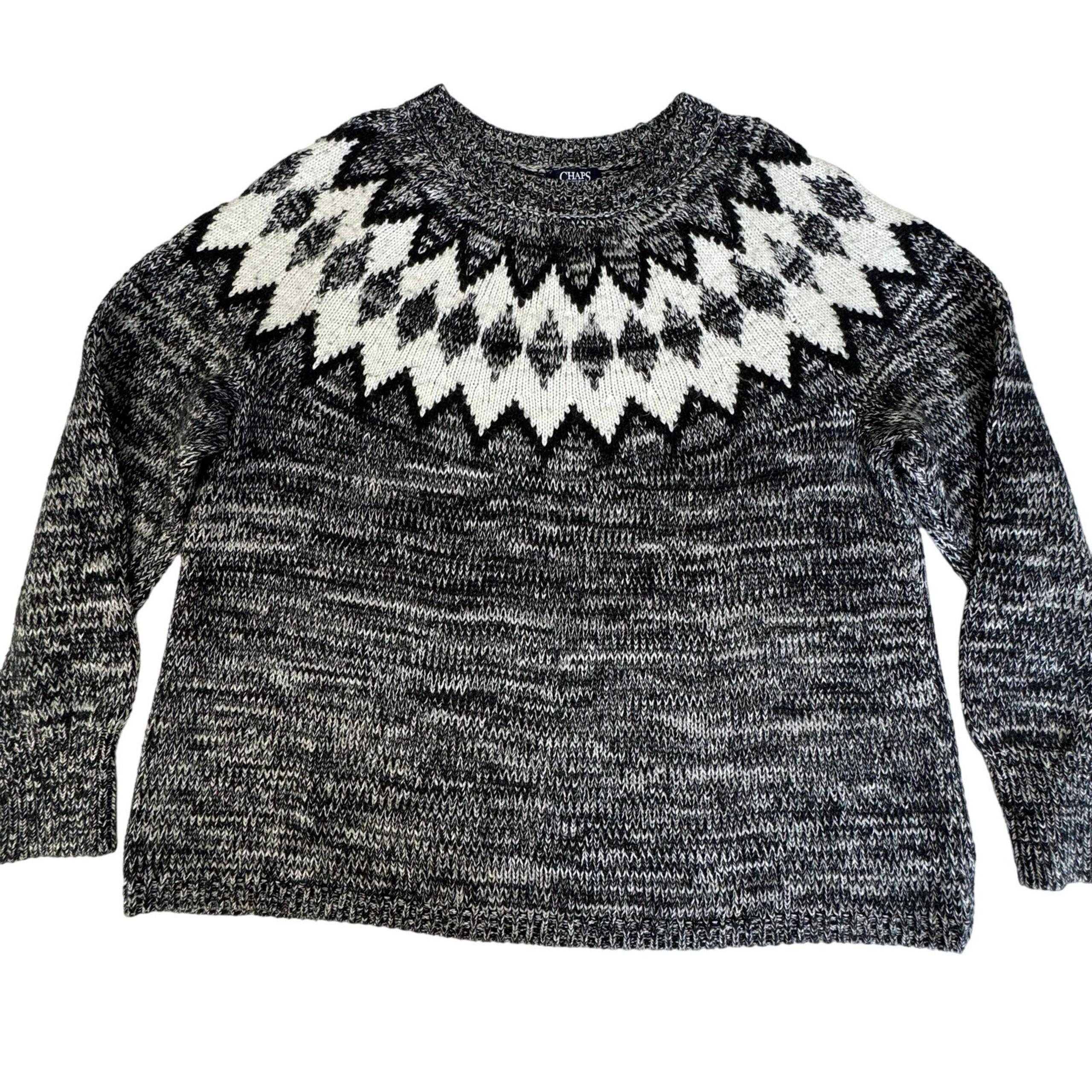 Chaps Grandpacore Crew Neck Long Sleeve Fair Isle Sweater Men XL  Black White