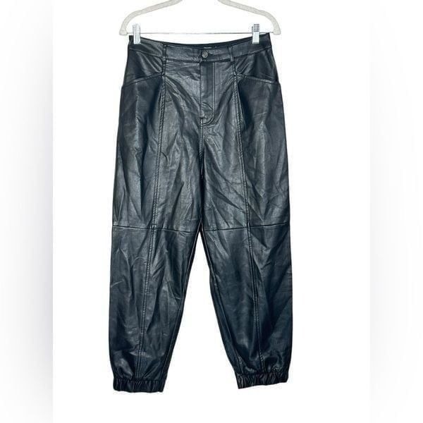 Zara Black Faux Leather High Waist Biker Jogger Pants | Size 4