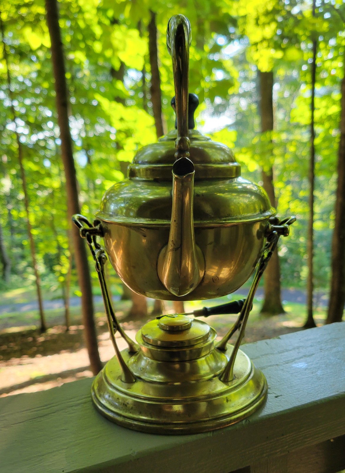 Antique Brass Manning Bowman Pouring Teapot on Stand with Burner