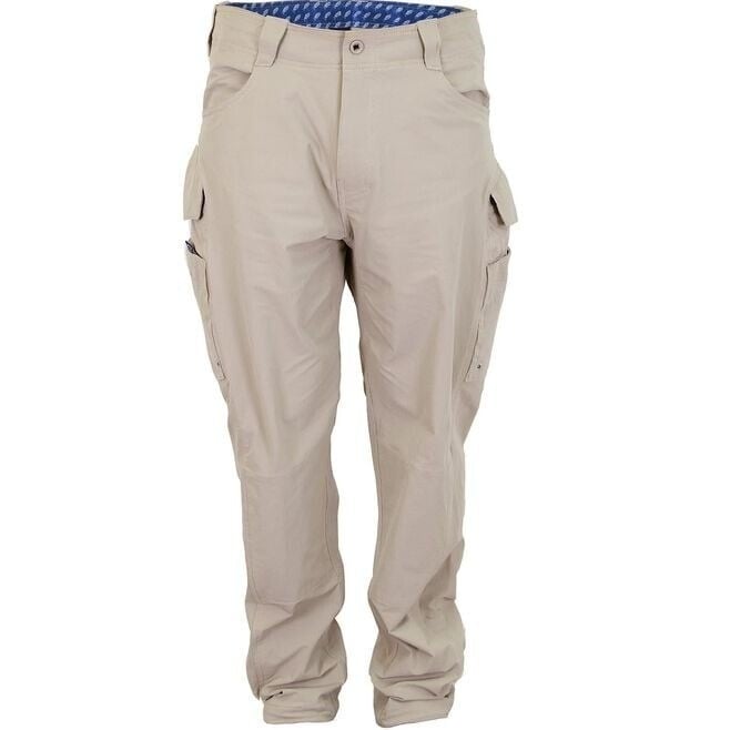 Aftco Mens 36 Pact Technical Fishing Pants Khaki Cargo Pockets Cinch Leg Stretch