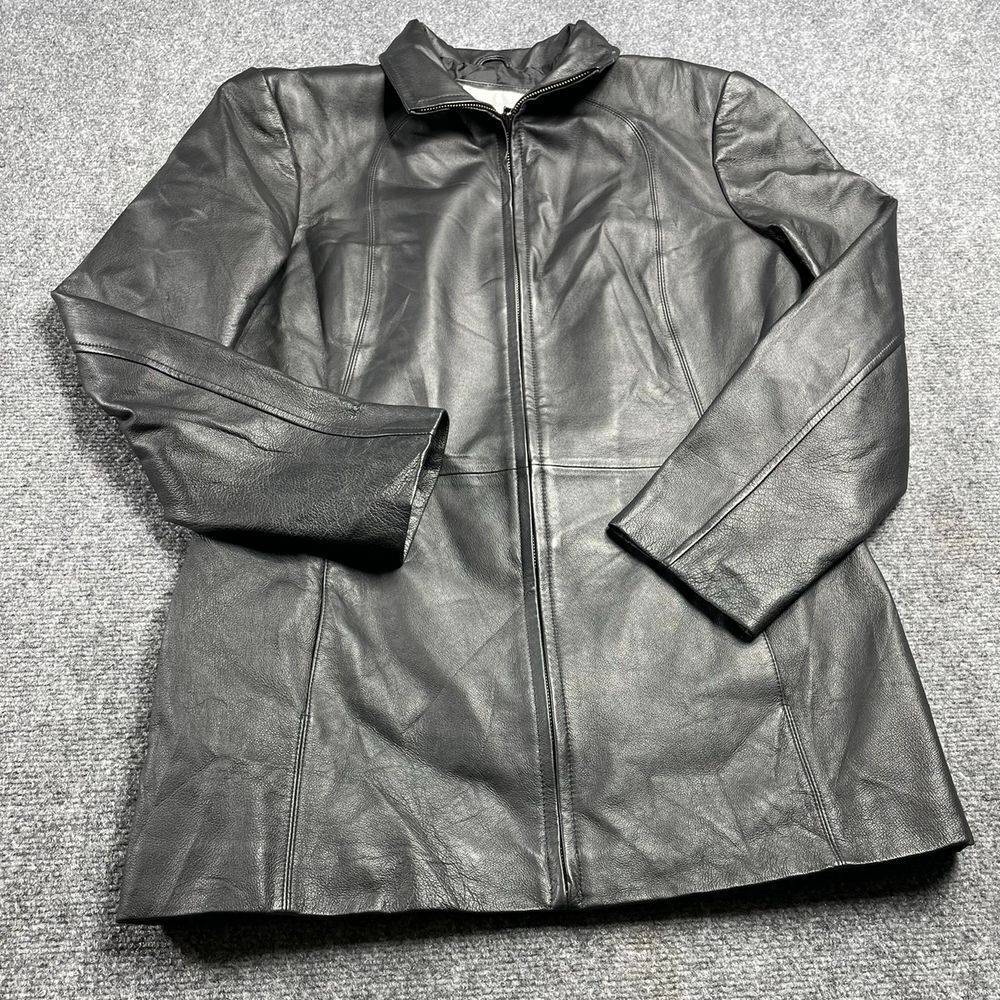 Worthington Women's Black Jacket Leather Full Zip Long Sleeve Size Medium