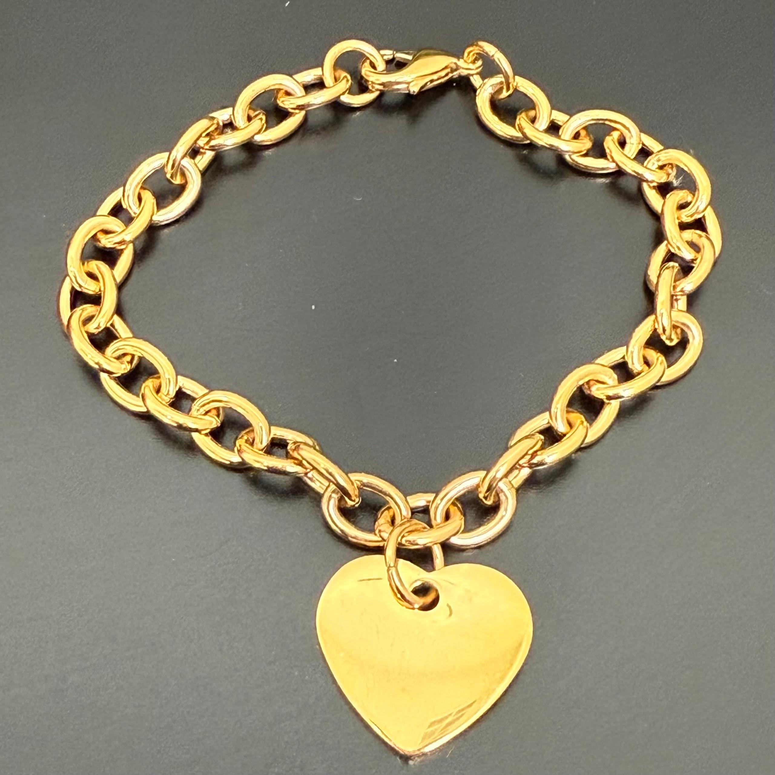EDFORCE Gold Stainless Steel Heart Charm Link Bracelet 19g.